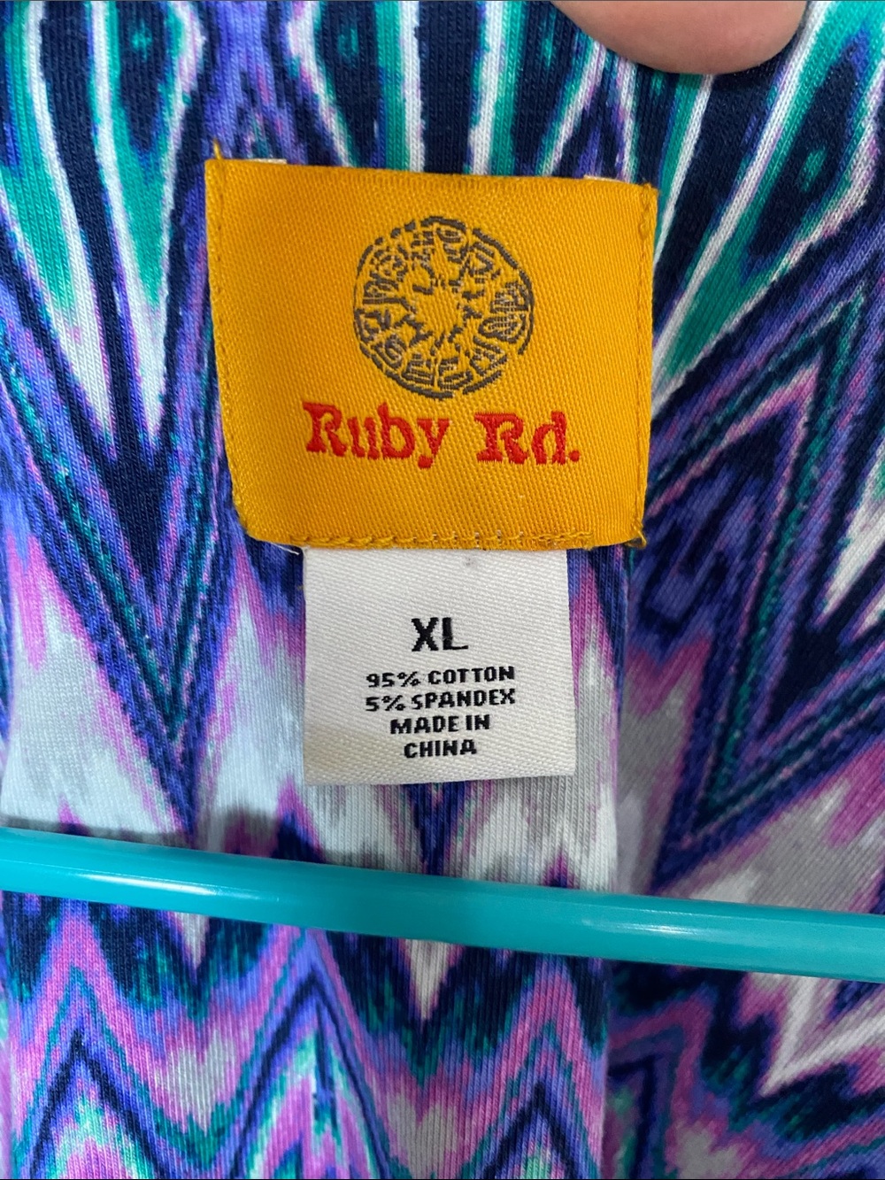 Ruby Rd. Purple Teal Geometric Beaded Scoop Neck 3/4 Sleeve XL cotton spandex - Picture 4 of 4